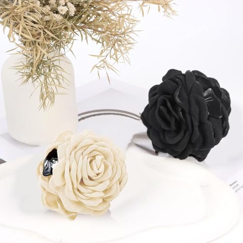 PALAY® 6PCS Rose Hair Claw Clips for Women Aesthetic Large 3.5 In Clutcher Blooming Flower Hawaiian Fashion Black White PALAY® 6PCS Rose Hair Claw Clips for Women Aesthetic Large 3.5 In Clutcher Blooming Flower Hawaiian Fashion Black White